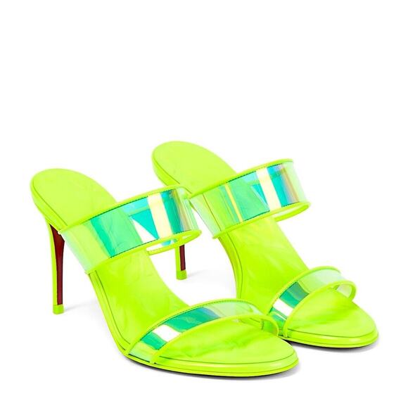 Christian Louboutin Just Loubi 85 Mules Leather PVC Neon Yellow 37 - Picture 4 of 11